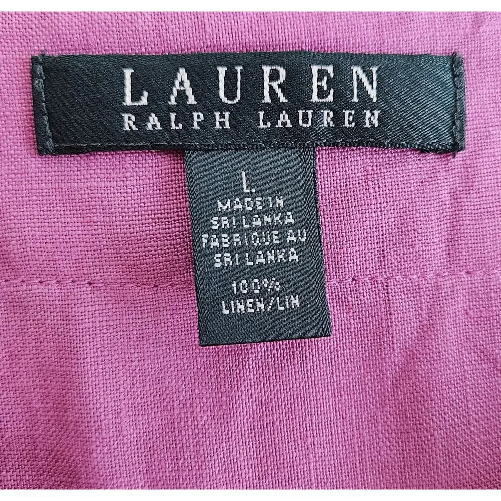 LAUREN RALPH LAUREN Women's L Linen Shirt Magenta Roll Tab Long Sleeve 42" - Picture 3 of 7